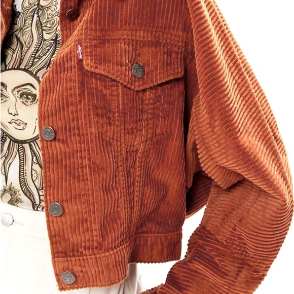 Levi's Cropped Corduroy Trucker Jacket Small Rust Burnt Orange - Picture 3 of 14